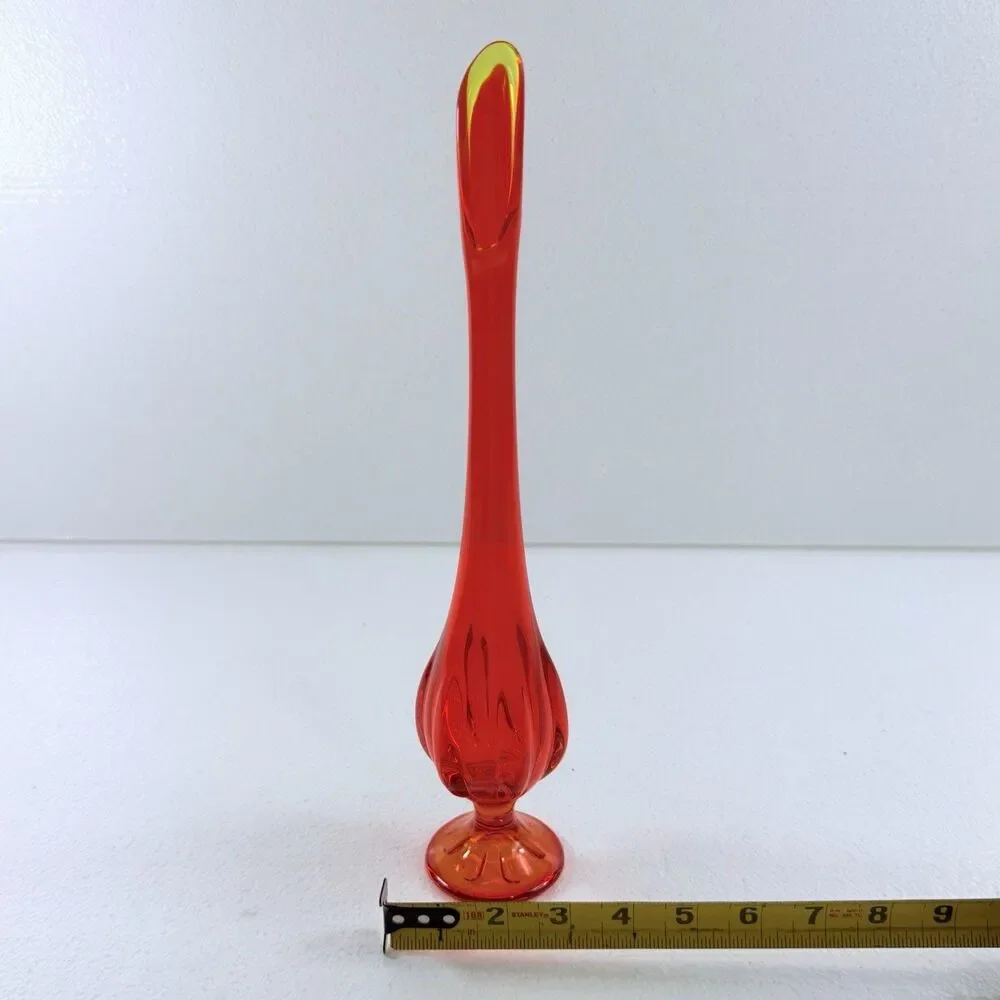 Vintage Viking Glass Swung Vase Amberina Persimmon Mid Century Modern 14